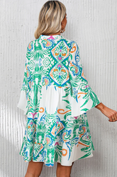 Tribal Bracelet Sleeve Buttoned Mini Dress